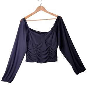 NWT Almost Famous Black Sheer Babydoll Ruched Top XL Goth Punk Alt